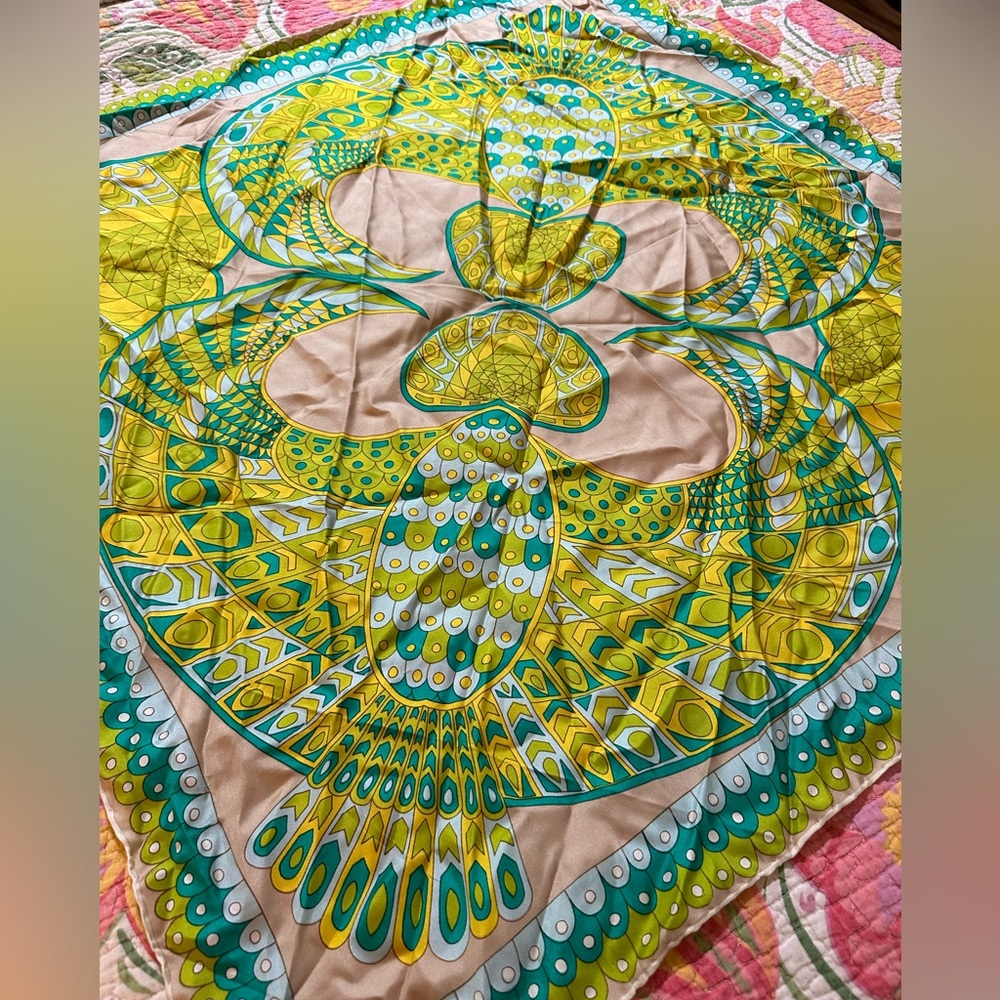 Vintage Lancôme green yellow abstract style scarf